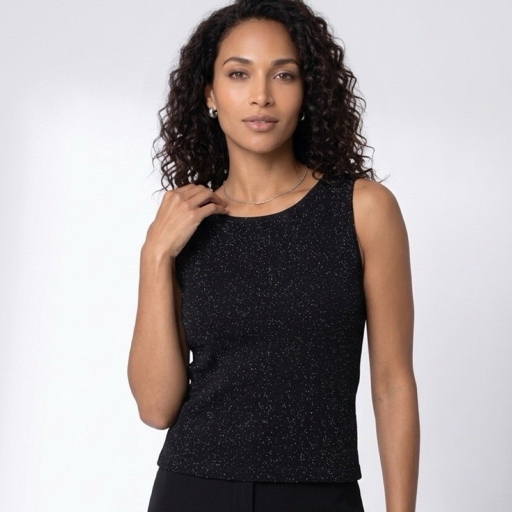 J.B.S.‎ Ltd. Tank Top Women Small Black Glitter Sleeveless Sparkle Made in USA